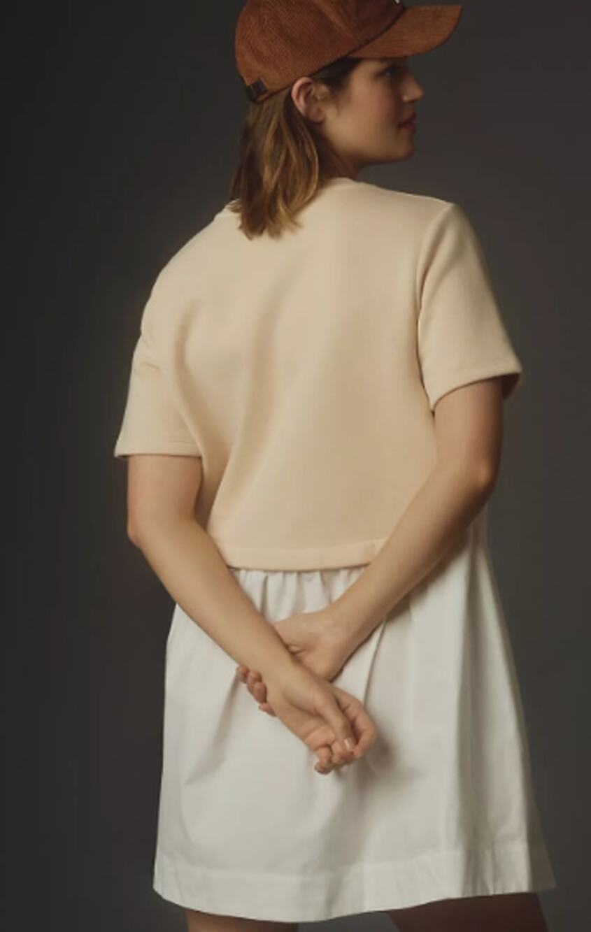 Anthropologie Pilcro Short Sleeve Sweatshirt Twofer Mini Dress Tan White Med